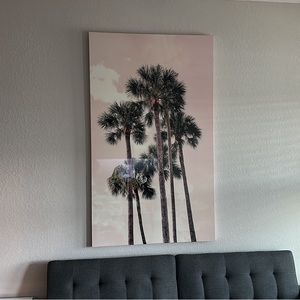 Light pink background, green palm trees photo